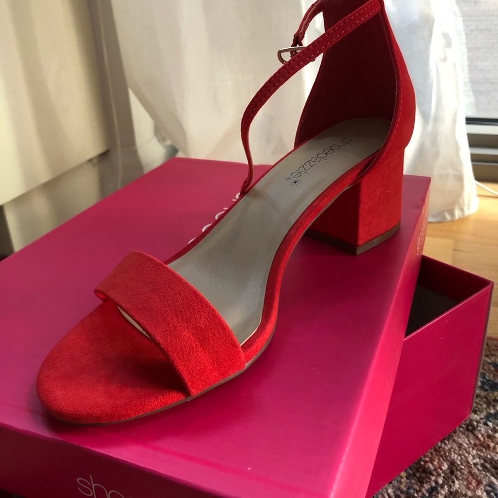 ShoeDazzle red strap heeled sandal